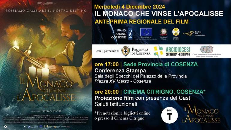 Il 4 dicembre a Cosenza la prima del film "Il monaco che vise l'Apocalisse"